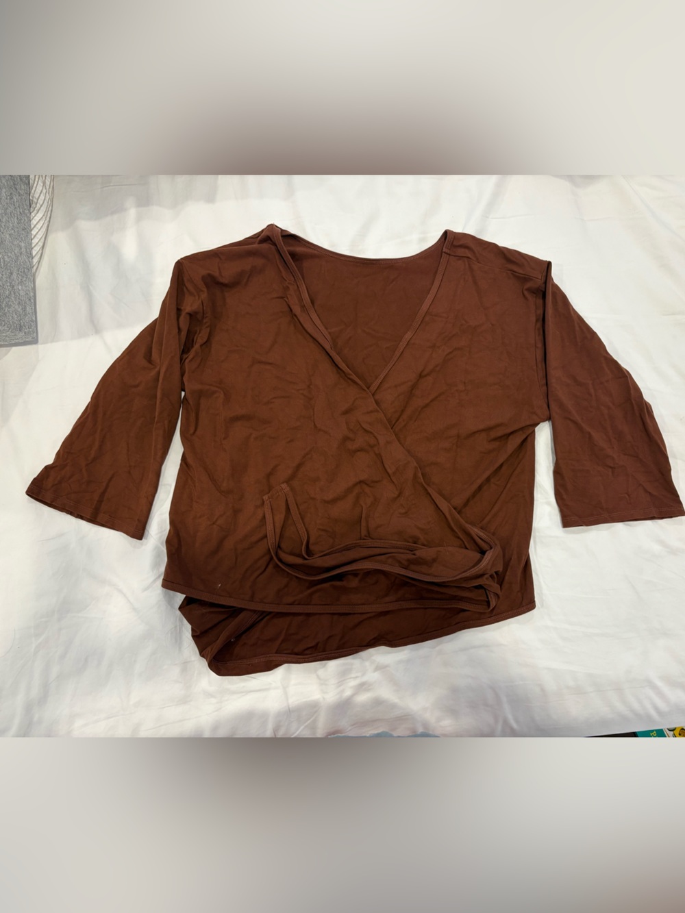 Free Label Brown Wrap Long Sleeve Top